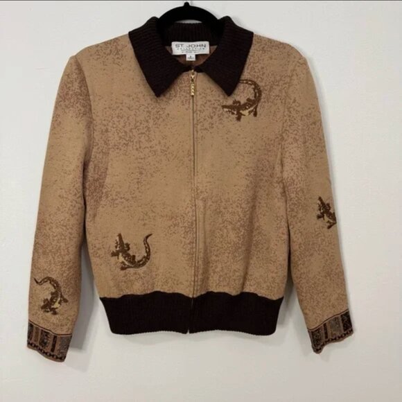 St. John Collection by Marie Gray Brown Knit Alligator Sweatshirt Size 6 - Picture 1 of 15